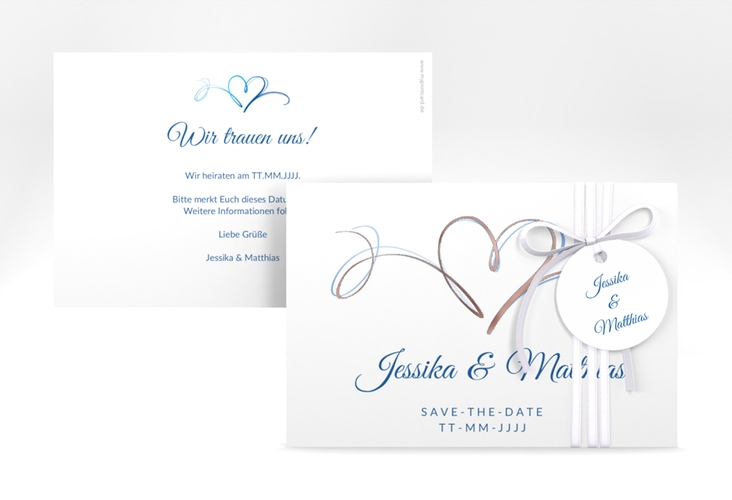 Save the Date-Karte Envie A6 Karte quer blau rosegold