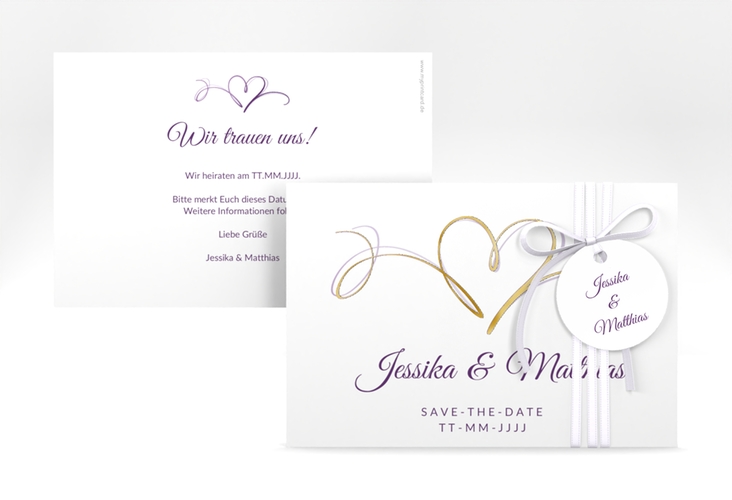 Save the Date-Karte Envie A6 Karte quer lila gold