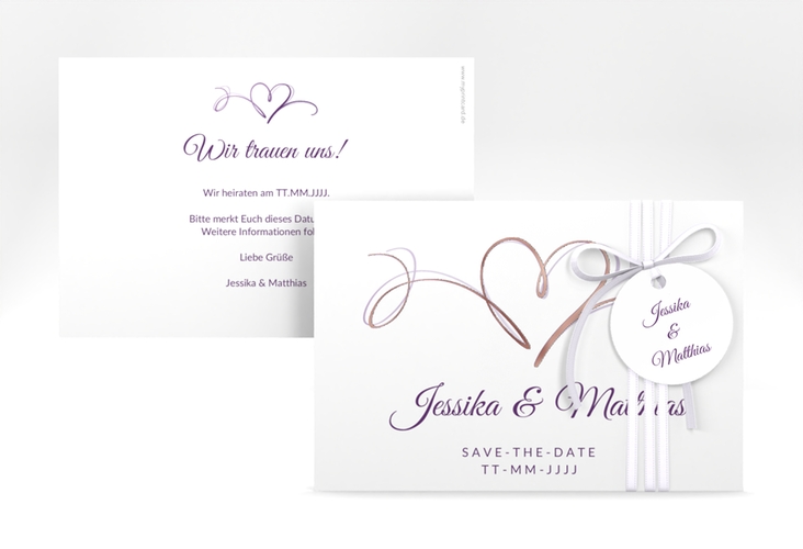 Save the Date-Karte Envie A6 Karte quer lila rosegold
