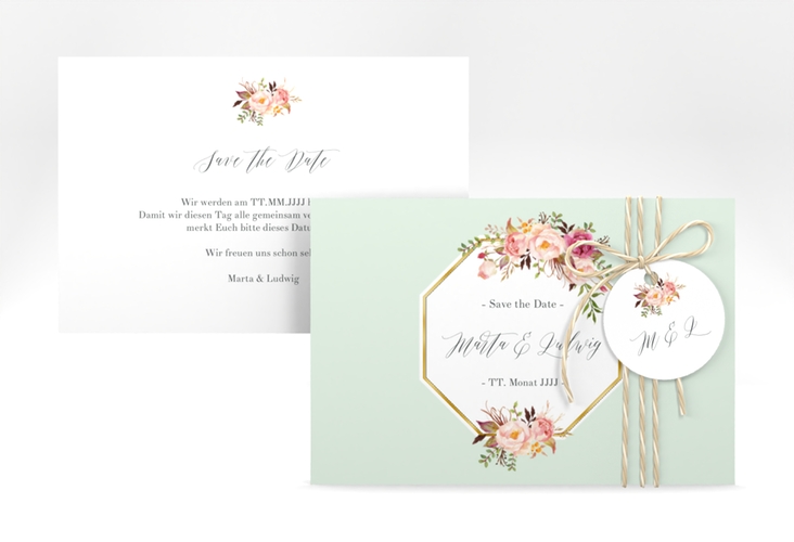 Save the Date-Karte Prachtvoll A6 Karte quer mint gold