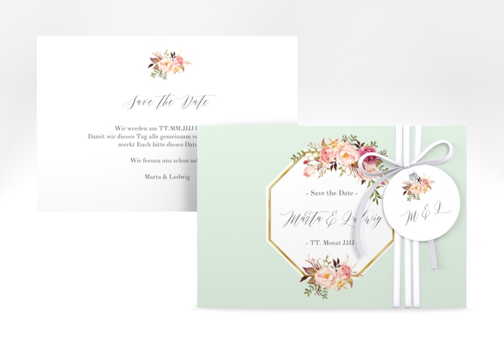 Save the Date-Karte Prachtvoll A6 Karte quer mint gold