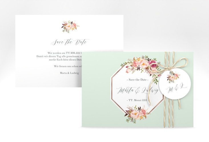 Save the Date-Karte Prachtvoll A6 Karte quer mint rosegold