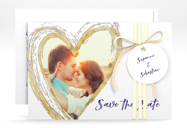 Save the Date-Karte Liebe A6 Karte quer blau gold