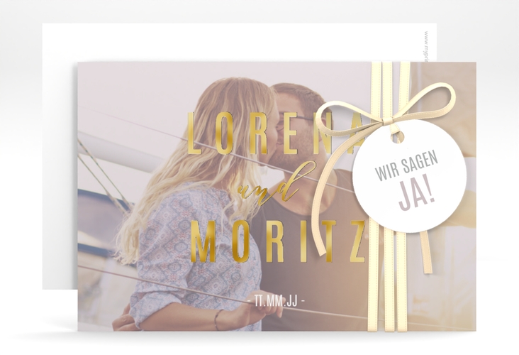 Save the Date-Karte Memory A6 Karte quer grau gold
