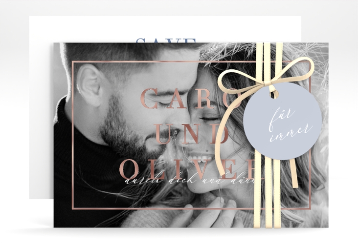 Save the Date-Karte Moment A6 Karte quer blau rosegold