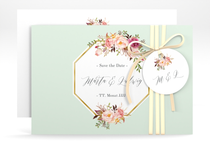 Save the Date-Karte Prachtvoll A6 Karte quer mint gold