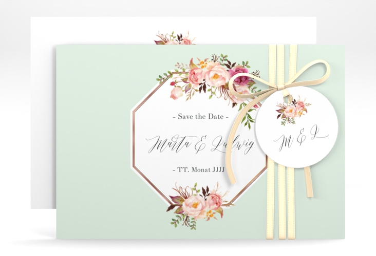 Save the Date-Karte Prachtvoll A6 Karte quer mint rosegold