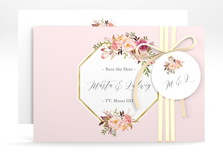 Save the Date-Karte Prachtvoll A6 Karte quer rosa gold