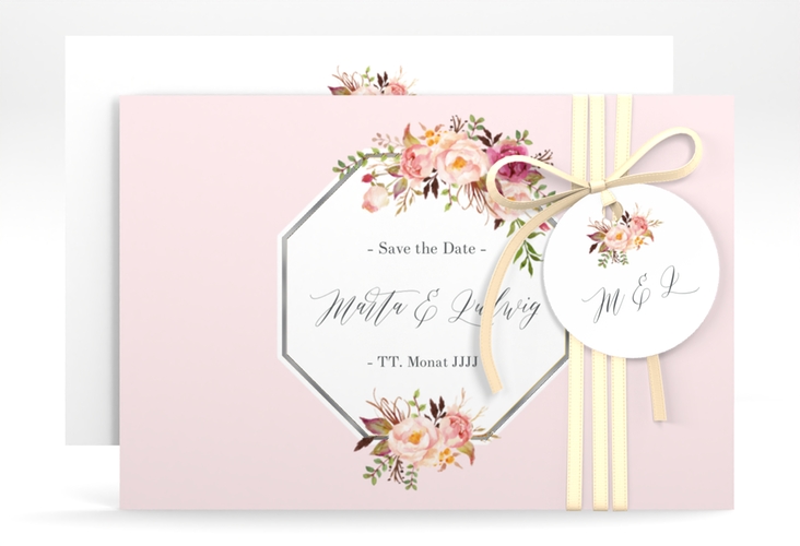 Save the Date-Karte Prachtvoll A6 Karte quer rosa silber
