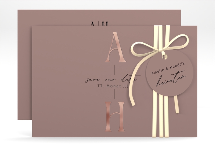 Save the Date-Karte Lebensbund A6 Karte quer rosa rosegold mit veredelbaren Initialen