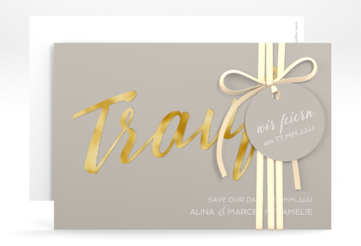 Save the Date-Karte Traufe A6 Karte quer grau gold