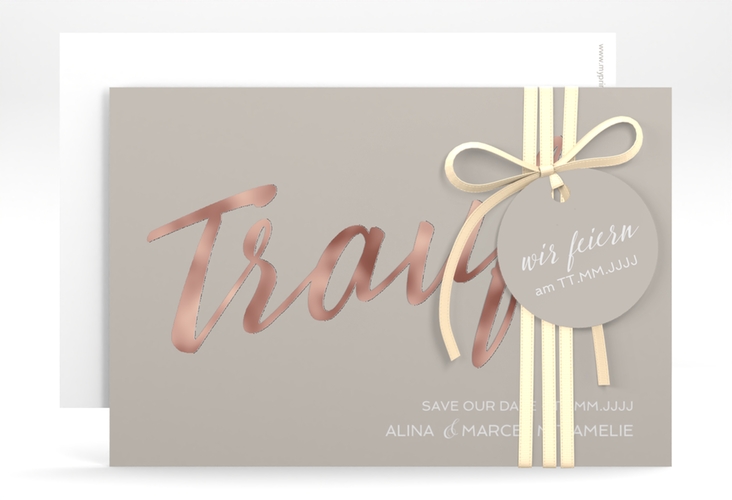 Save the Date-Karte Traufe A6 Karte quer grau rosegold