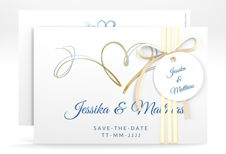 Save the Date-Karte Envie A6 Karte quer blau gold