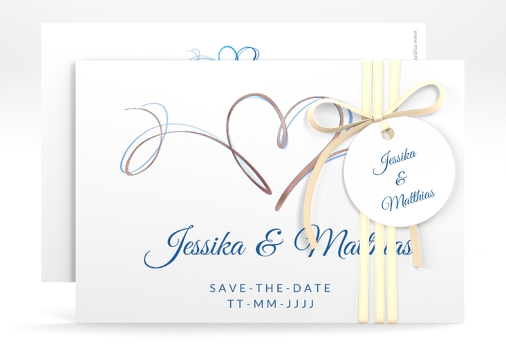 Save the Date-Karte Envie A6 Karte quer blau rosegold
