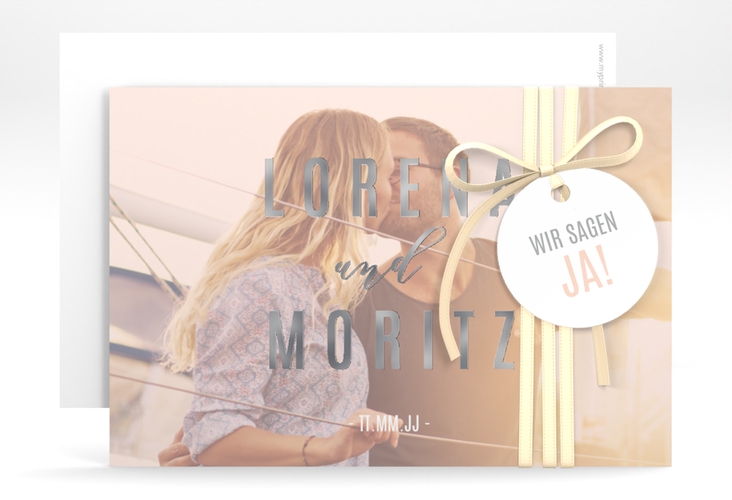 Save the Date-Karte Memory A6 Karte quer rosa silber
