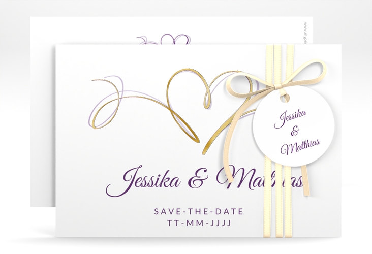 Save the Date-Karte Envie A6 Karte quer lila gold