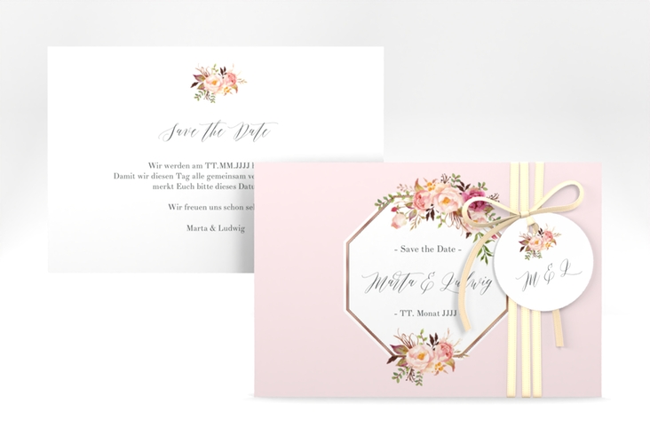 Save the Date-Karte Prachtvoll A6 Karte quer rosa rosegold