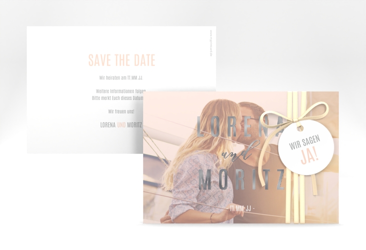 Save the Date-Karte Memory A6 Karte quer rosa silber