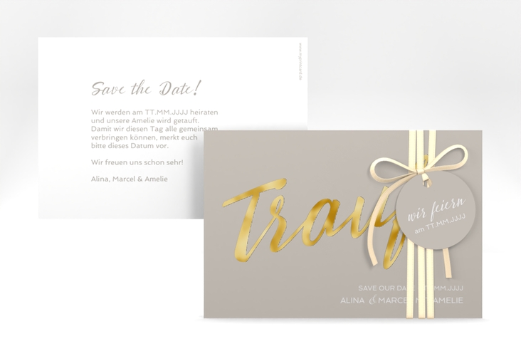 Save the Date-Karte Traufe A6 Karte quer grau gold