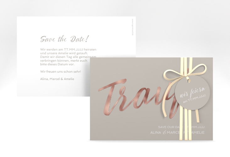 Save the Date-Karte Traufe A6 Karte quer grau rosegold