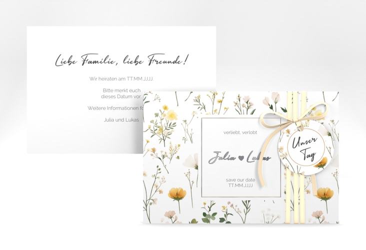 Save the Date-Karte Blumenwiese A6 Karte quer bunt silber