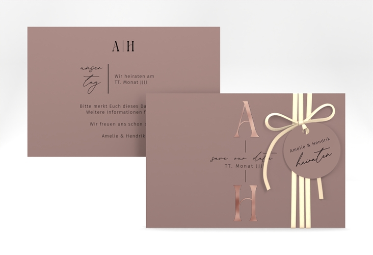 Save the Date-Karte Lebensbund A6 Karte quer rosa rosegold mit veredelbaren Initialen