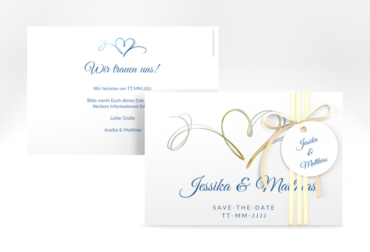 Save the Date-Karte Envie A6 Karte quer blau gold