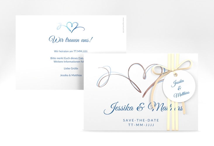 Save the Date-Karte Envie A6 Karte quer blau rosegold