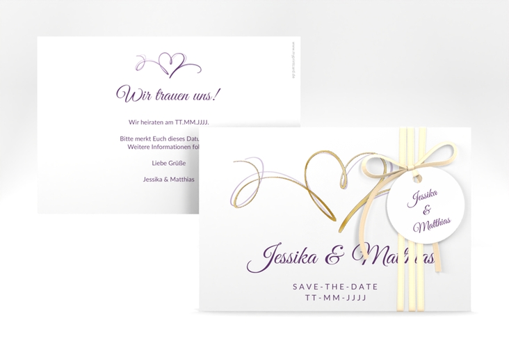 Save the Date-Karte Envie A6 Karte quer lila gold