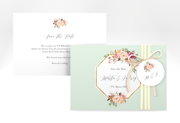 Save the Date-Karte Prachtvoll A6 Karte quer mint gold