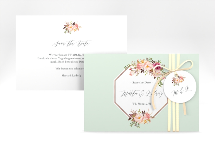 Save the Date-Karte Prachtvoll A6 Karte quer mint rosegold