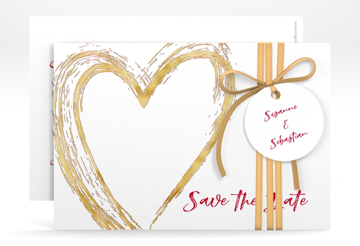 Save the Date-Karte Liebe A6 Karte quer rot gold
