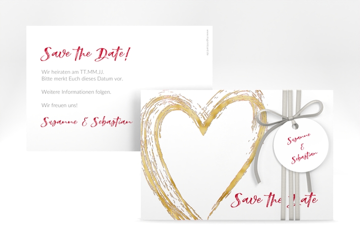 Save the Date-Karte Liebe A6 Karte quer rot gold
