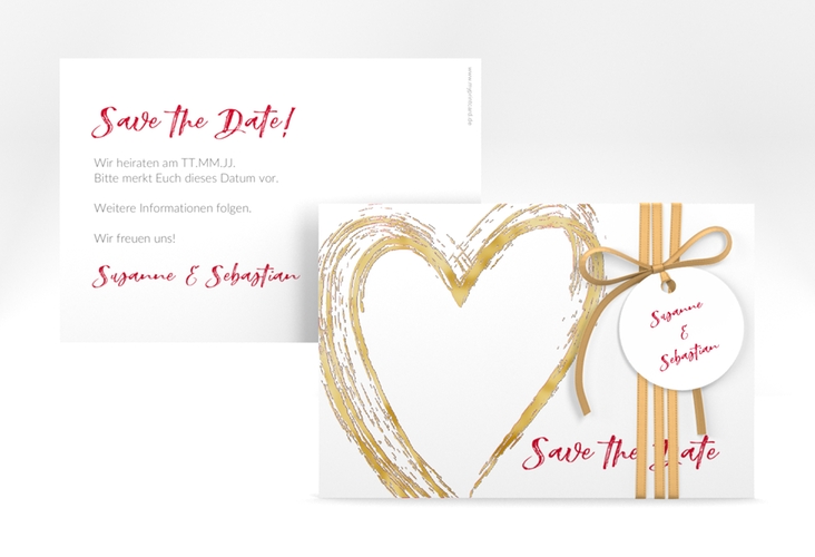 Save the Date-Karte Liebe A6 Karte quer rot gold