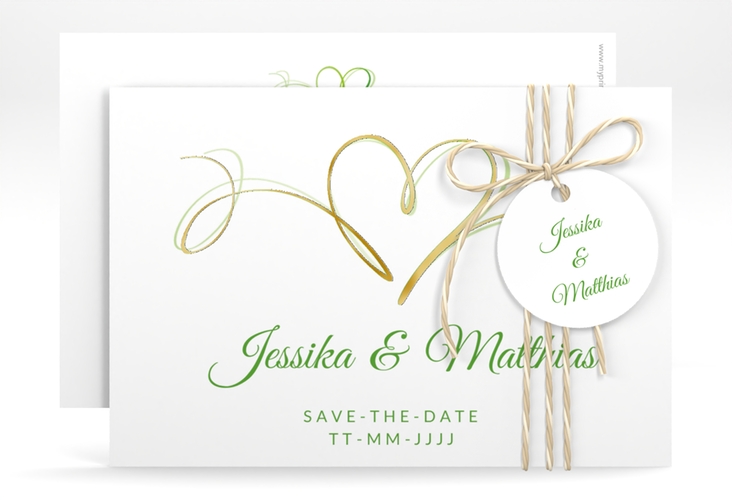 Save the Date-Karte Envie A6 Karte quer gruen gold