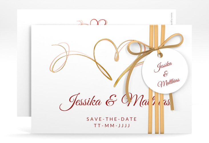 Save the Date-Karte Envie A6 Karte quer rot gold