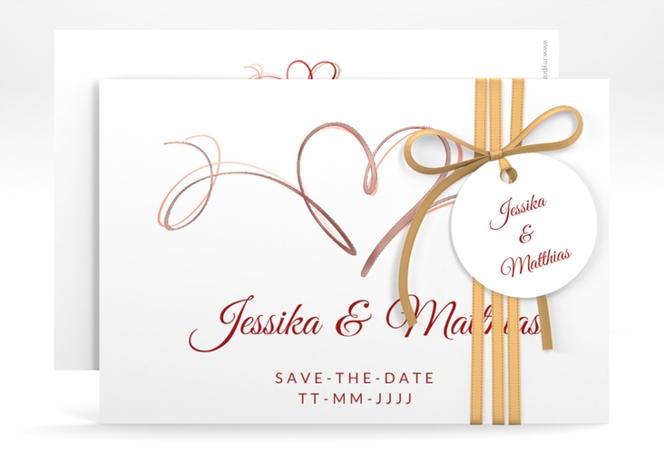 Save the Date-Karte Envie A6 Karte quer rot rosegold