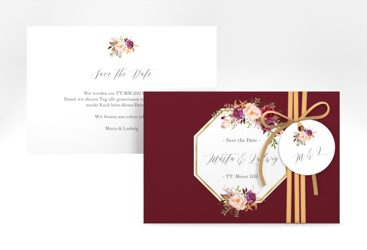 Save the Date-Karte Prachtvoll A6 Karte quer rot gold