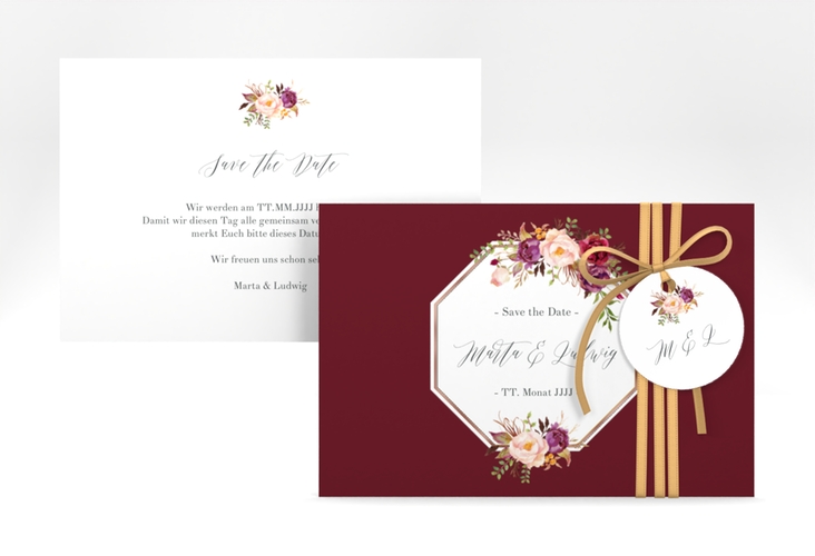 Save the Date-Karte Prachtvoll A6 Karte quer rot rosegold
