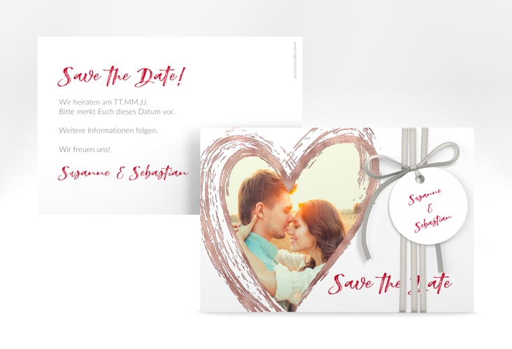 Save the Date-Karte Liebe A6 Karte quer rot rosegold