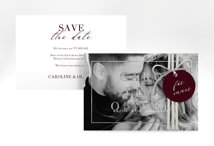 Save the Date-Karte Moment A6 Karte quer rot silber