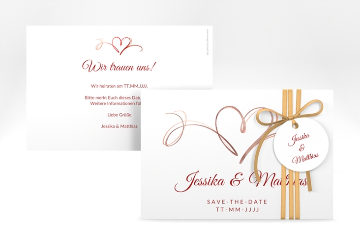 Save the Date-Karte Envie A6 Karte quer rot rosegold