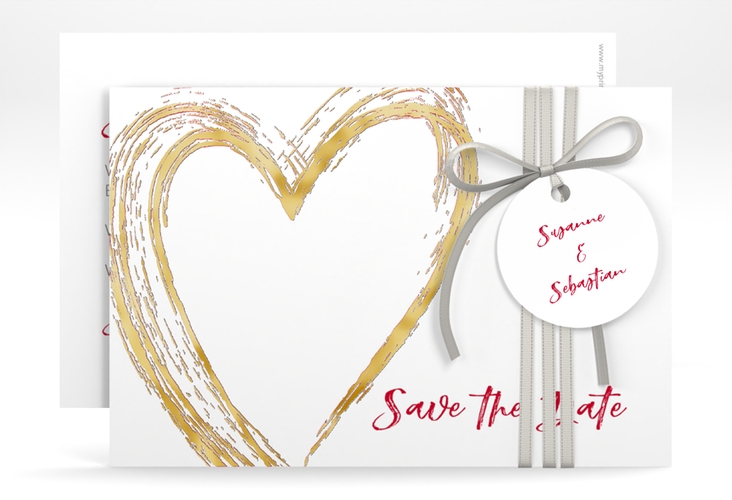 Save the Date-Karte Liebe A6 Karte quer rot gold