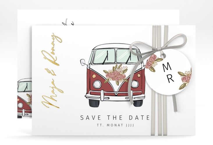 Save the Date-Karte Hochzeitsbulli A6 Karte quer rot gold