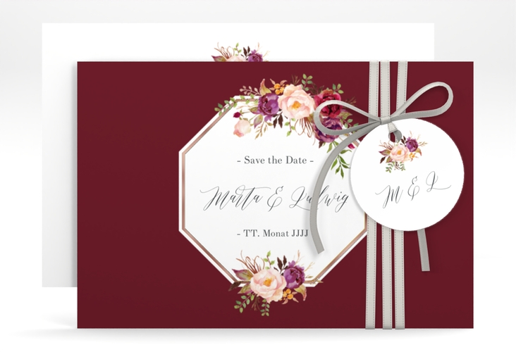 Save the Date-Karte Prachtvoll A6 Karte quer rot rosegold