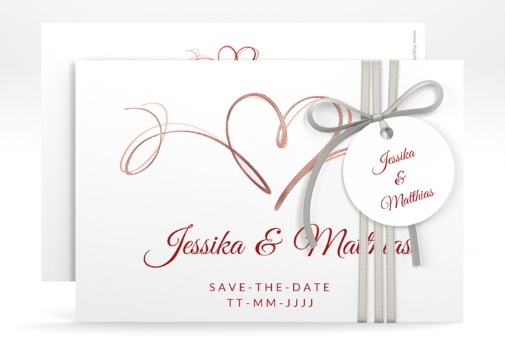 Save the Date-Karte Envie A6 Karte quer rot rosegold