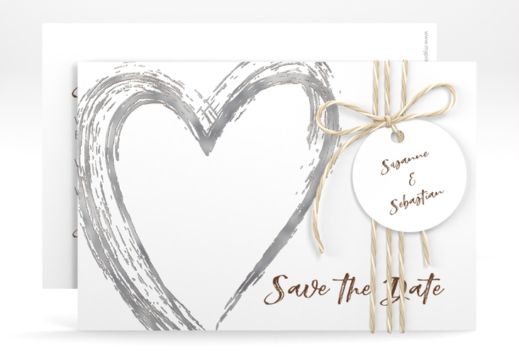 Save the Date-Karte Liebe A6 Karte quer braun silber