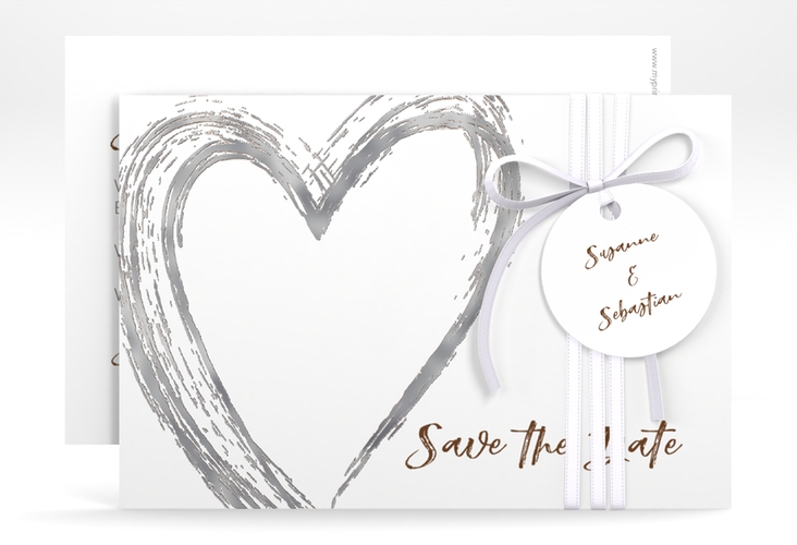Save the Date-Karte Liebe A6 Karte quer braun silber