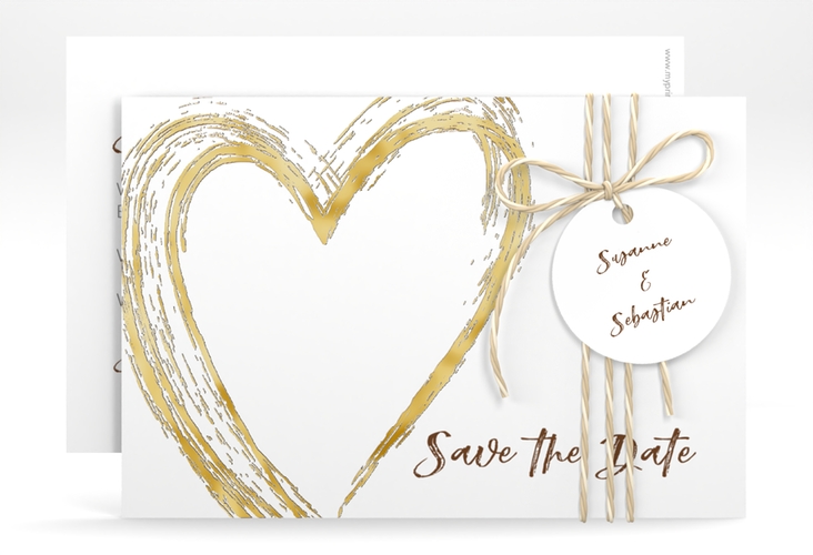 Save the Date-Karte Liebe A6 Karte quer braun gold