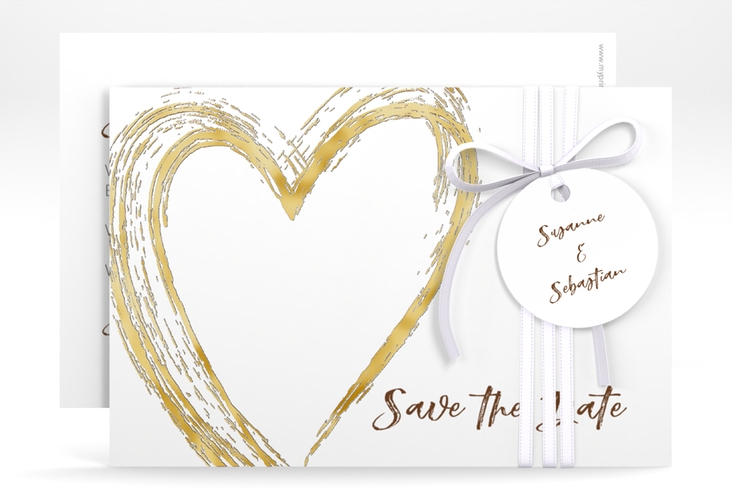 Save the Date-Karte Liebe A6 Karte quer braun gold
